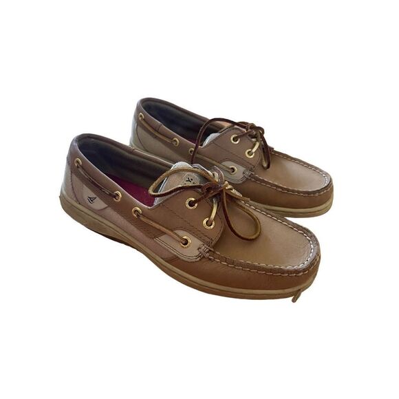 Sperry womens Beige 2 Eyelet Leeward Leather Lace Up Moc Toe Boat Shoes Size 8.5 - Picture 6 of 7